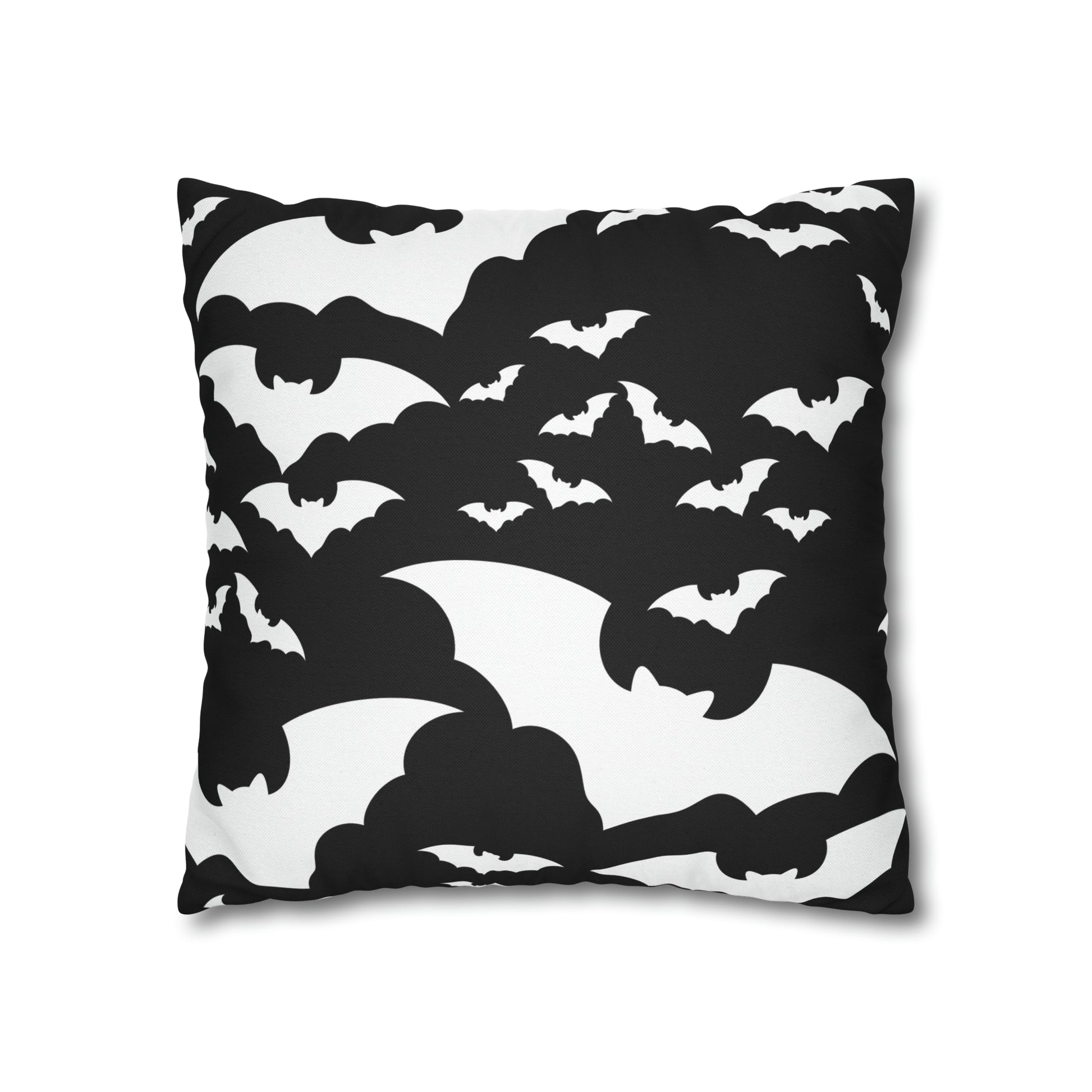 Spooky Bats Pillowcase, Halloween Black Pillow Cover, B&W Goth Pillow, Square 2-Sided Decorative Pillow    - HolidayShoppingFinds