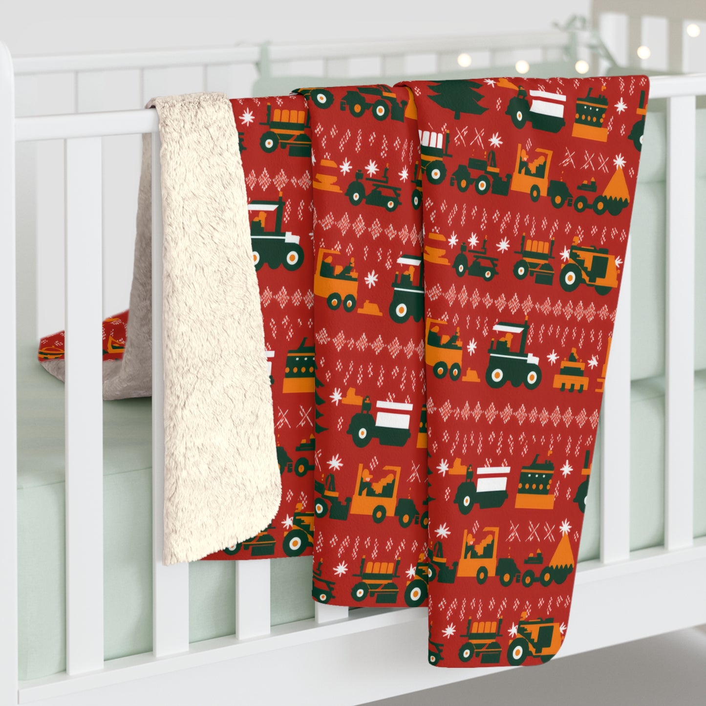 Construction Trucks Sherpa Blanket, Kids Blanket, Tractors Farm Themed Throw Blanket, Red Fleece Blanket    - HolidayShoppingFinds