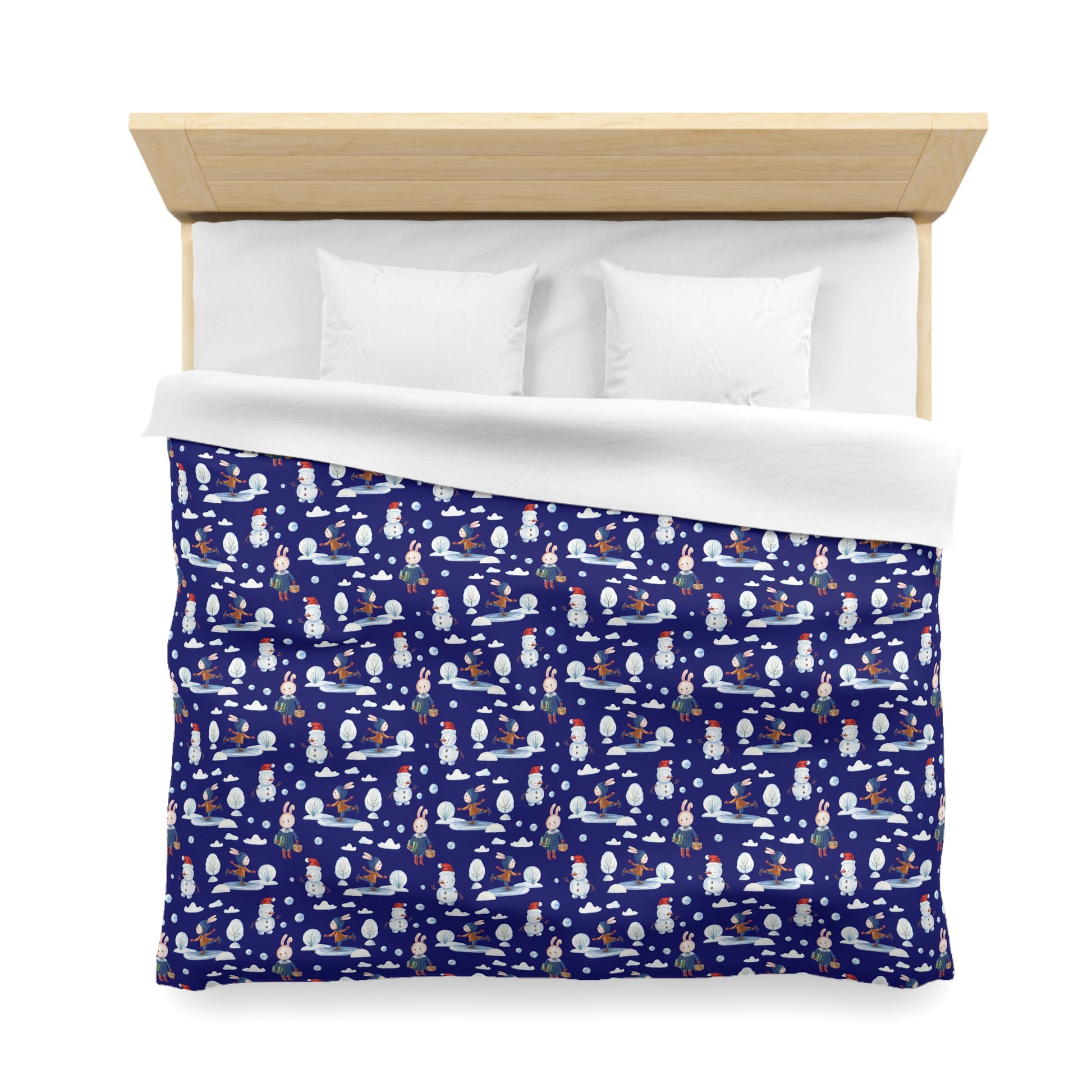 Snowman Duvet Covet, Holiday Duvet, Winter Blue Duvet Twin/TwinXL/Queen/King Duvet King White  - HolidayShoppingFinds