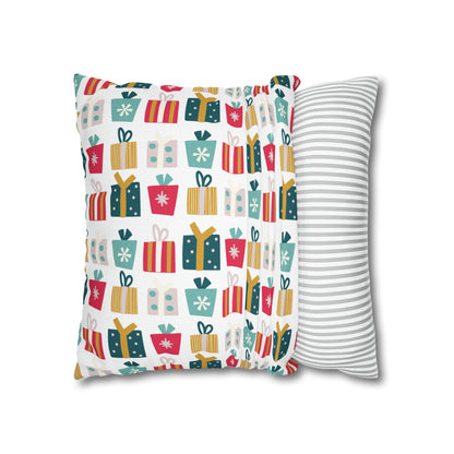 Gift Galore: Colorful Presents on White Square Pillow Case Throw    - HolidayShoppingFinds