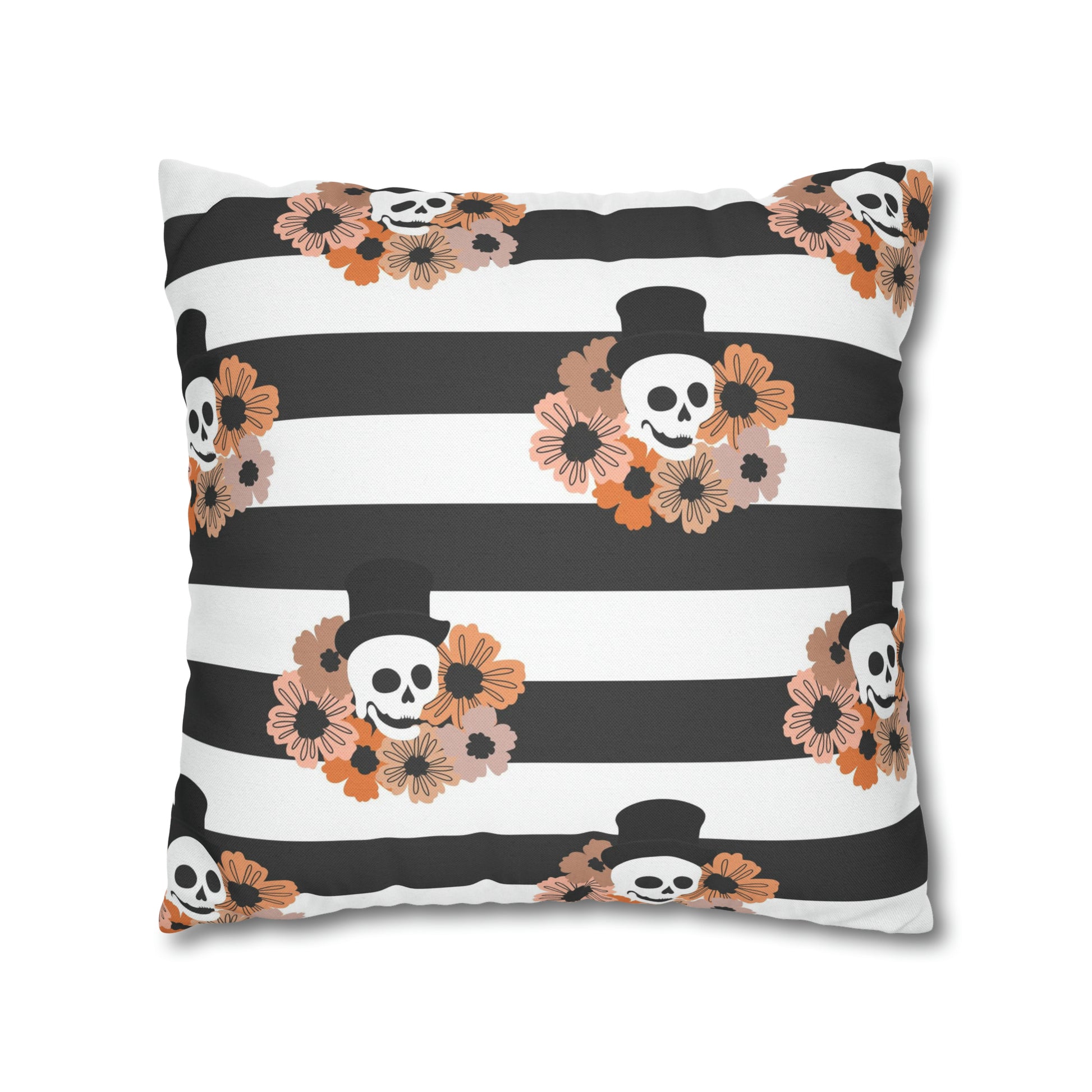 Halloween Phantom Pillowcase, Dia de los Muertos Skull Accent Pillow, 2-Sided Square B&W Decorative Pillow    - HolidayShoppingFinds