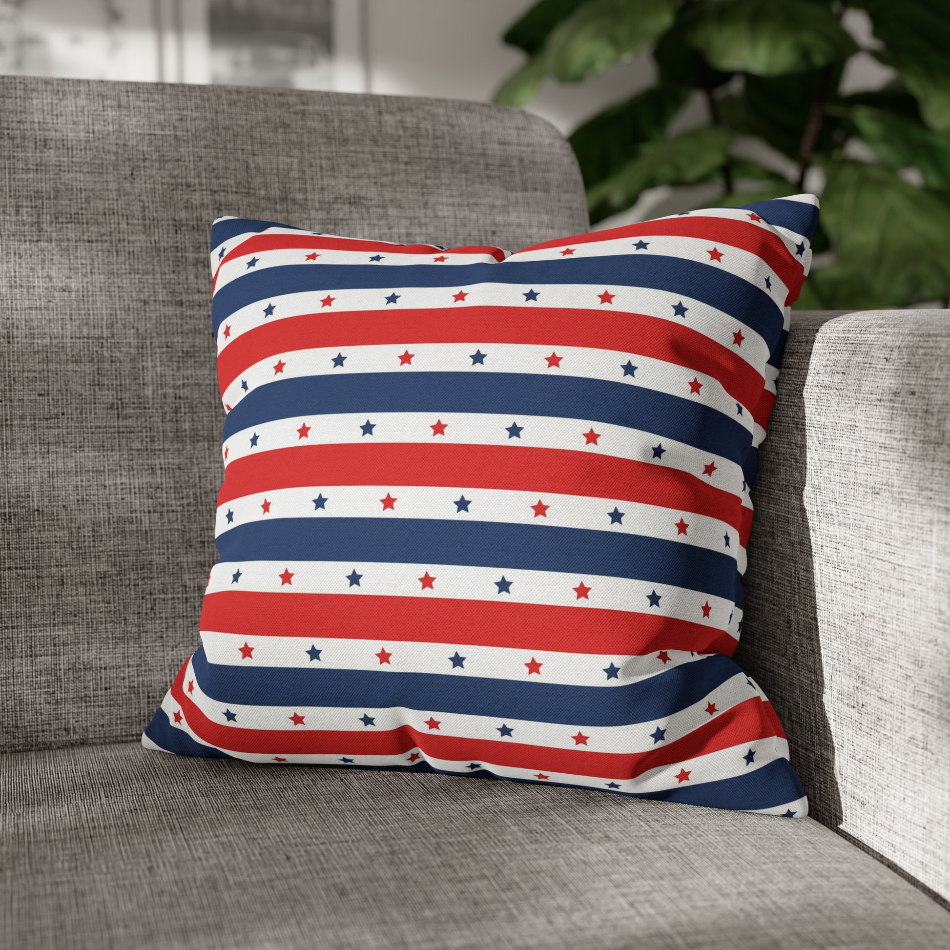 Patriotic Pillowcase, Stars &  Stripes American Flag Accent Pillow Cover, Veterans 4th of July Memorial Day Home Decor 16" × 16"   - HolidayShoppingFinds