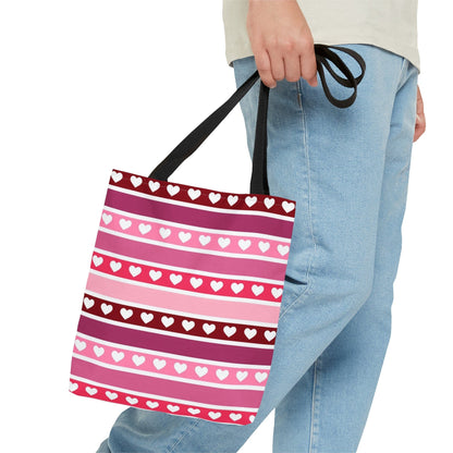 Cute Pink Hearts Valentine Tote Bag with Black Handle    - HolidayShoppingFinds