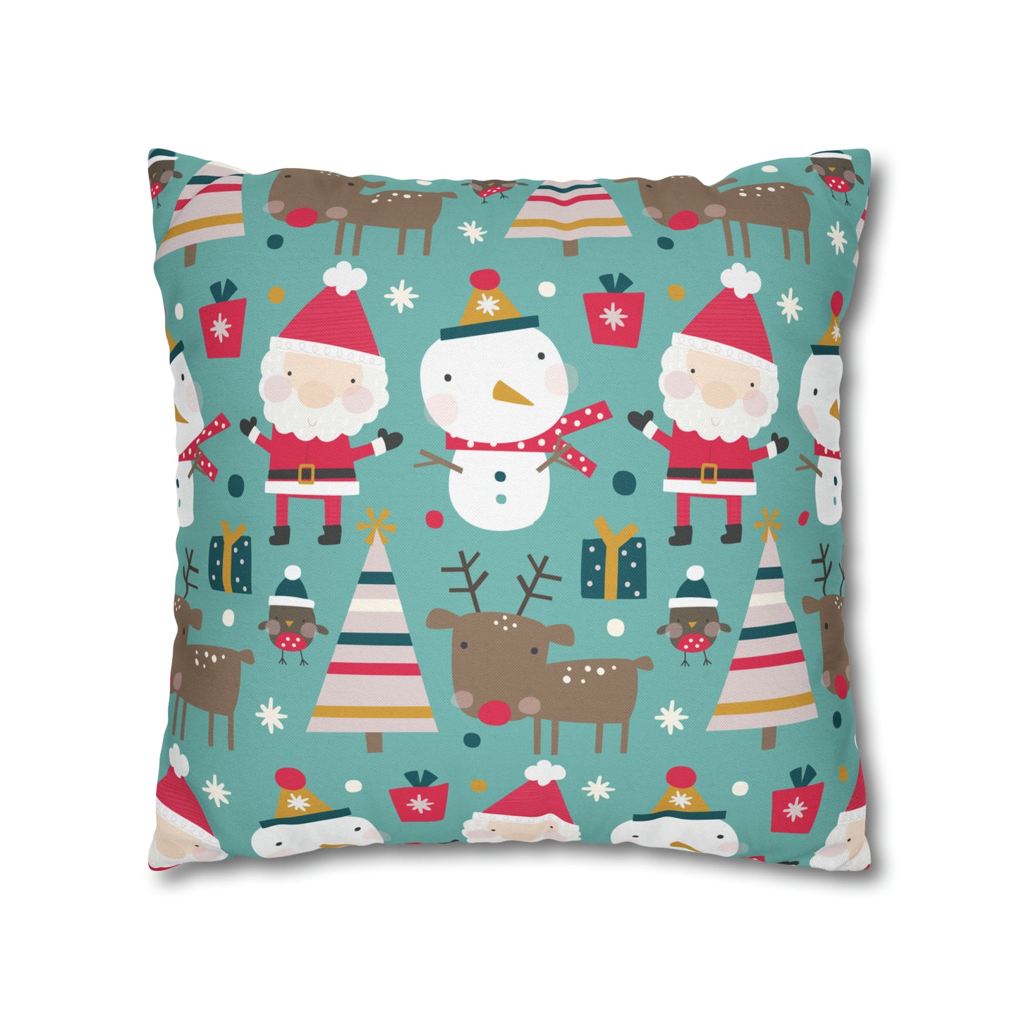 Merry Trio Green Pillowcase with Santa, Snowman & Reindeer Pillow Case Cover    - HolidayShoppingFinds