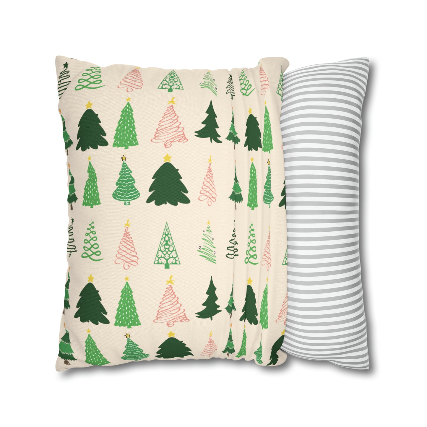 Christmas Trees Square Pillow Case, Creamy Ivory Winter Throw    - HolidayShoppingFinds