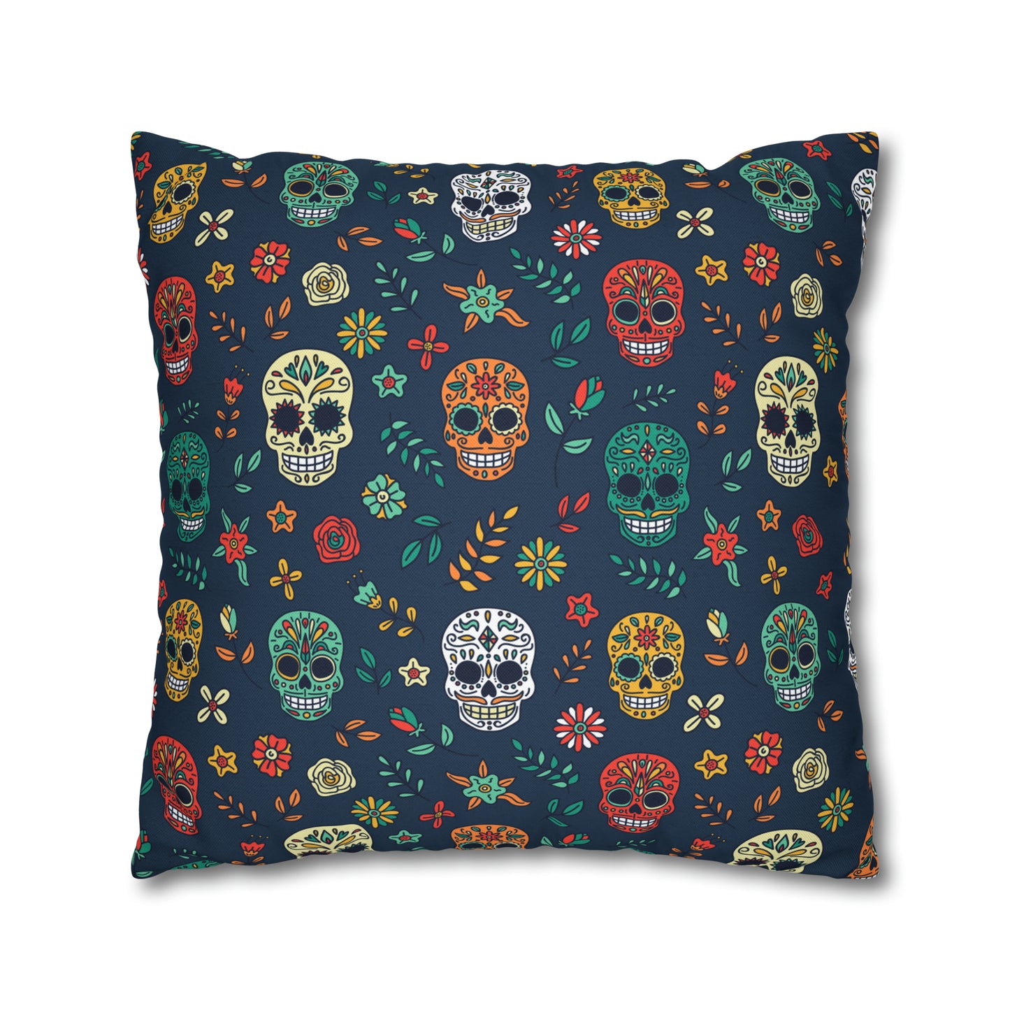 Sugar Skulls Pillowcase, Day of the Dead Pillow, Halloween Accent Blue Pillow Cover, Square Accent Pillow    - HolidayShoppingFinds