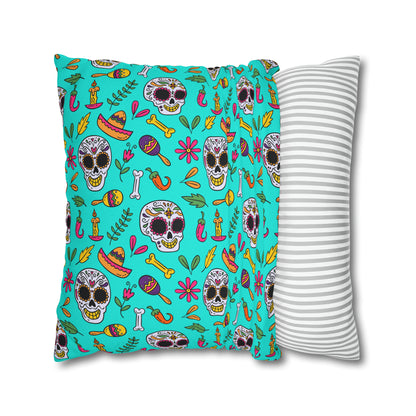 Sugar Skull Pillowcase, Day of the Dead Pillow Cover, Dia de Los Muertos Pillow, Halloween Pillow, Turquoise Decorative Square Pillow    - HolidayShoppingFinds