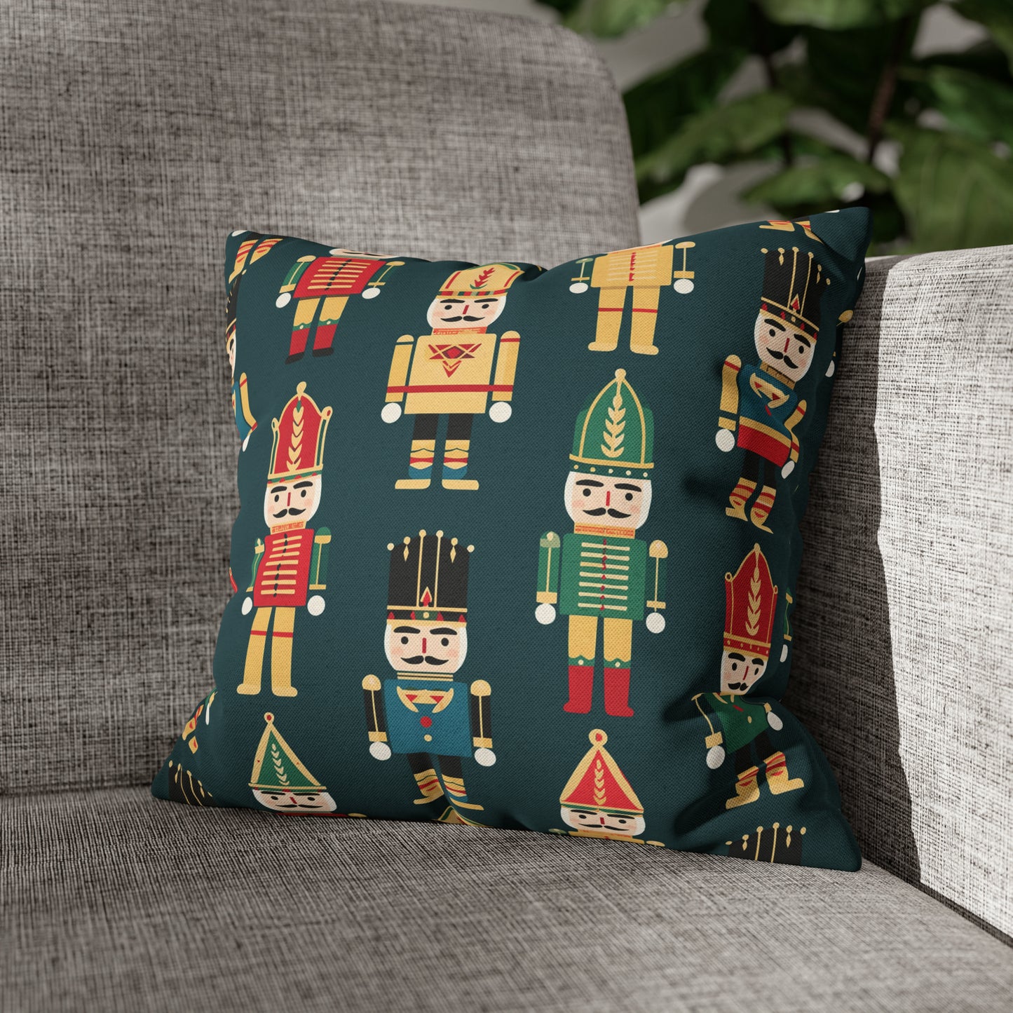 Christmas Nutcrackers Pillowcase, Holiday Accent Green Pillow Case, Nutcracker Pillow Cover, Holiday Gift 14" × 14"   - HolidayShoppingFinds