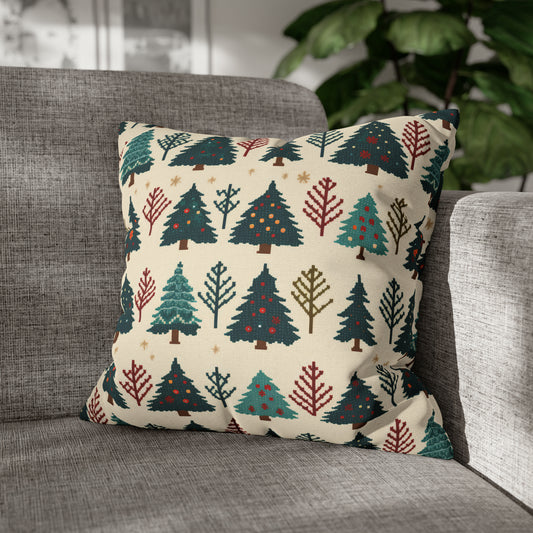 Christmas Trees Pillowcase, Winter Pines Holiday Pillow Case Beige Pillow Cover, Holiday Gift 18" × 18"   - HolidayShoppingFinds