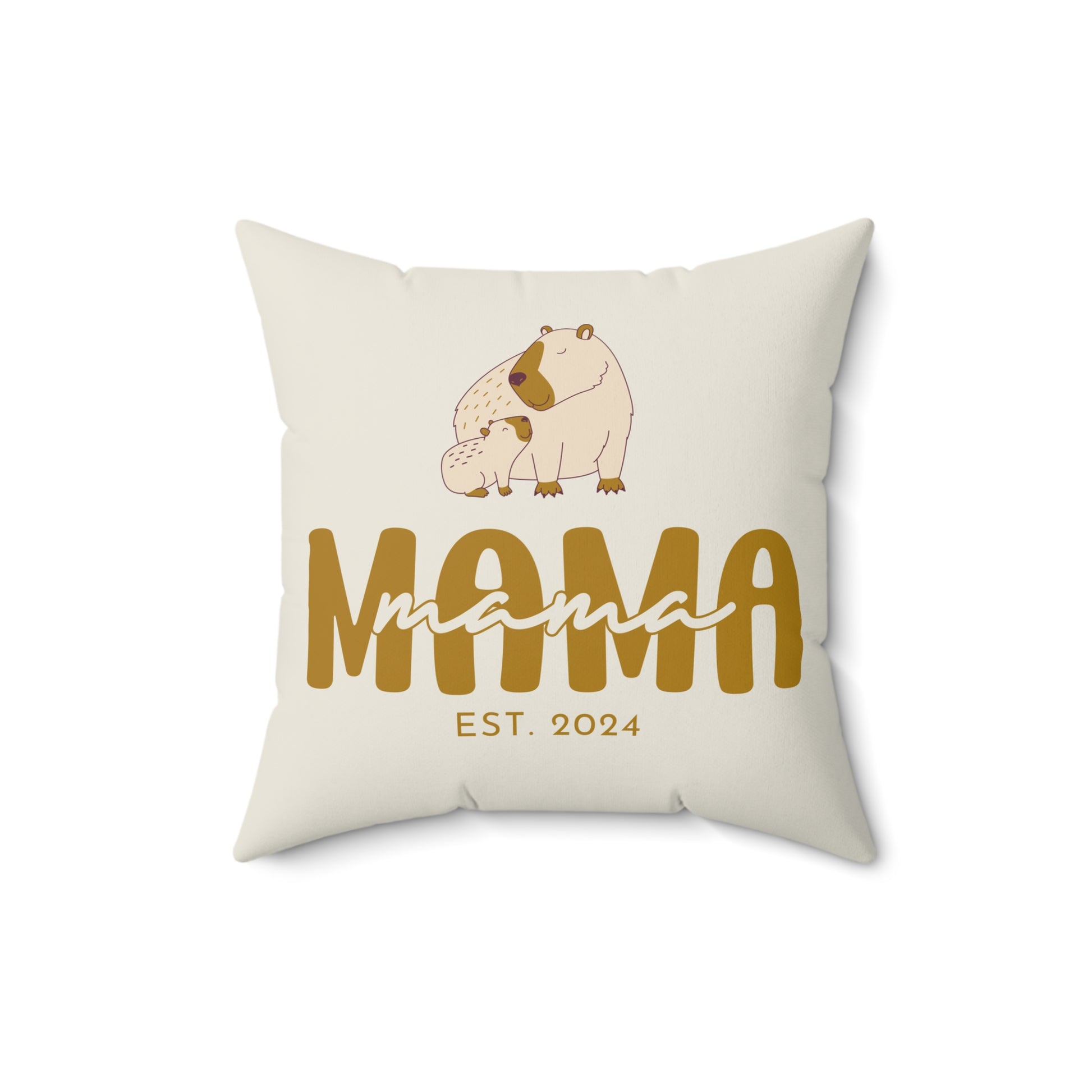 Personalized Mama Capybara Pillow Beige, Gift For Mom, Custom Pillow with insert    - HolidayShoppingFinds