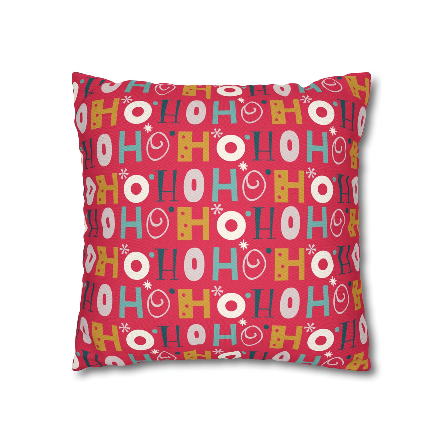 Ho Ho Holiday Patterned Red Square Pillow Case, Christmas Pillow Throw, Holiday Gift    - HolidayShoppingFinds