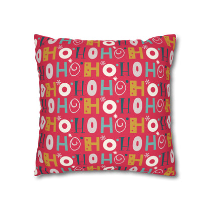 Ho Ho Holiday Patterned Red Square Pillow Case, Christmas Pillow Throw, Holiday Gift    - HolidayShoppingFinds