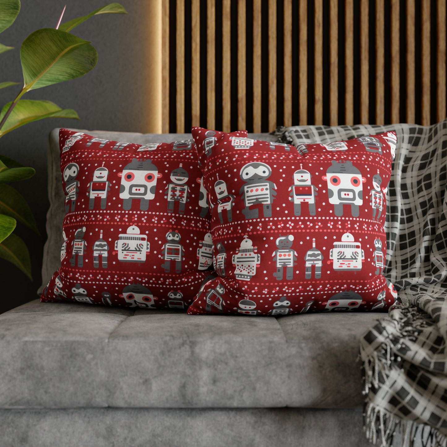 Holiday Robots Red Pillowcase, Gamers Pillow Case Cover, Tech Lovers Cushion Throw, Holiday Gift    - HolidayShoppingFinds