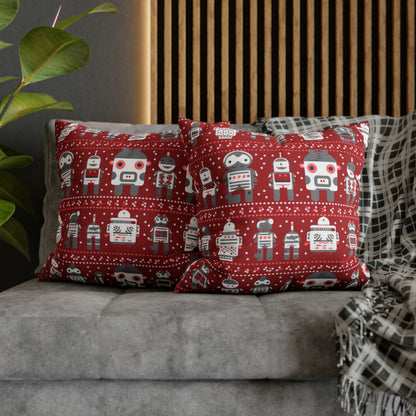 Holiday Robots Red Pillowcase, Gamers Pillow Case Cover, Tech Lovers Cushion Throw, Holiday Gift    - HolidayShoppingFinds