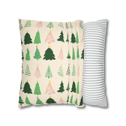 Christmas Trees Square Pillow Case, Creamy Ivory Winter Throw    - HolidayShoppingFinds