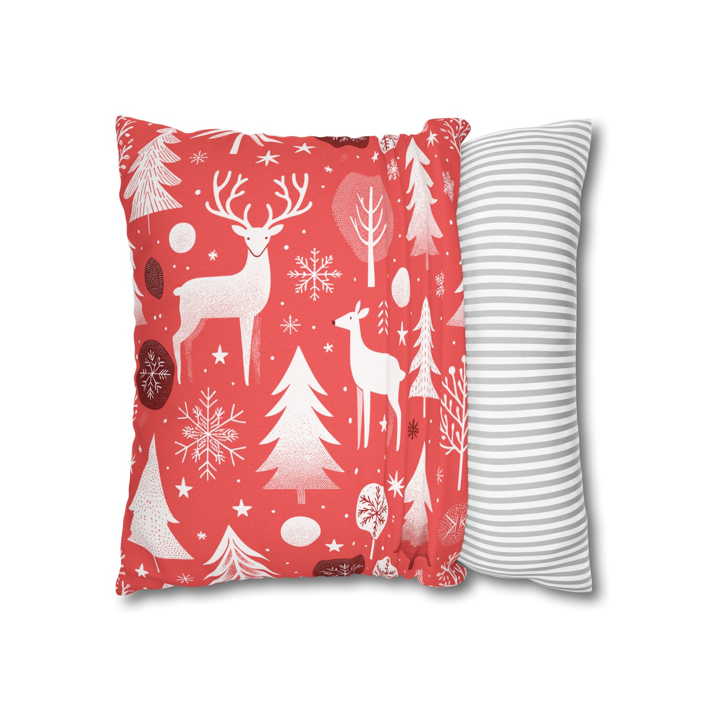 Red Holiday Pillowcase, Winter Pillow Case with Deers, Christmas Trees & Snowflakes, Holiday Gift    - HolidayShoppingFinds