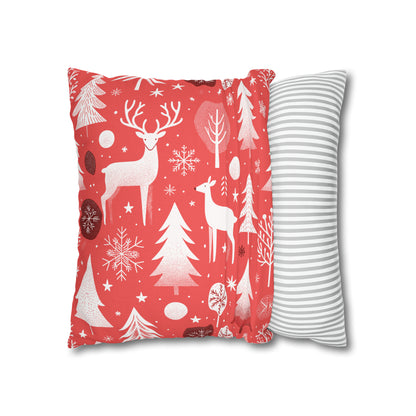 Red Holiday Pillowcase, Winter Pillow Case with Deers, Christmas Trees & Snowflakes, Holiday Gift    - HolidayShoppingFinds