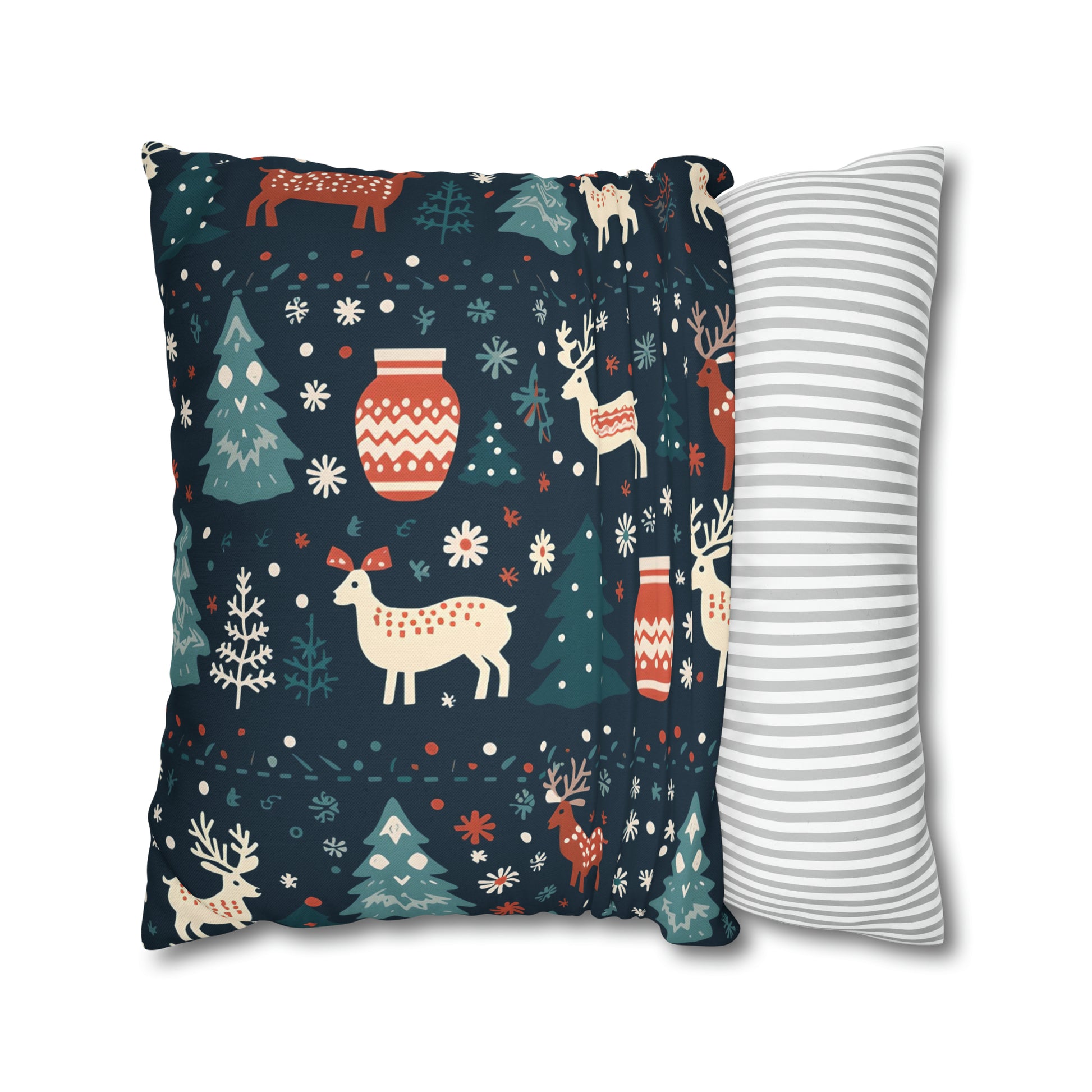 Holiday Pillowcase, Winter Accent Pillow Case with Reindeers, Christmas Trees, Snowflakes, Holiday Gift    - HolidayShoppingFinds