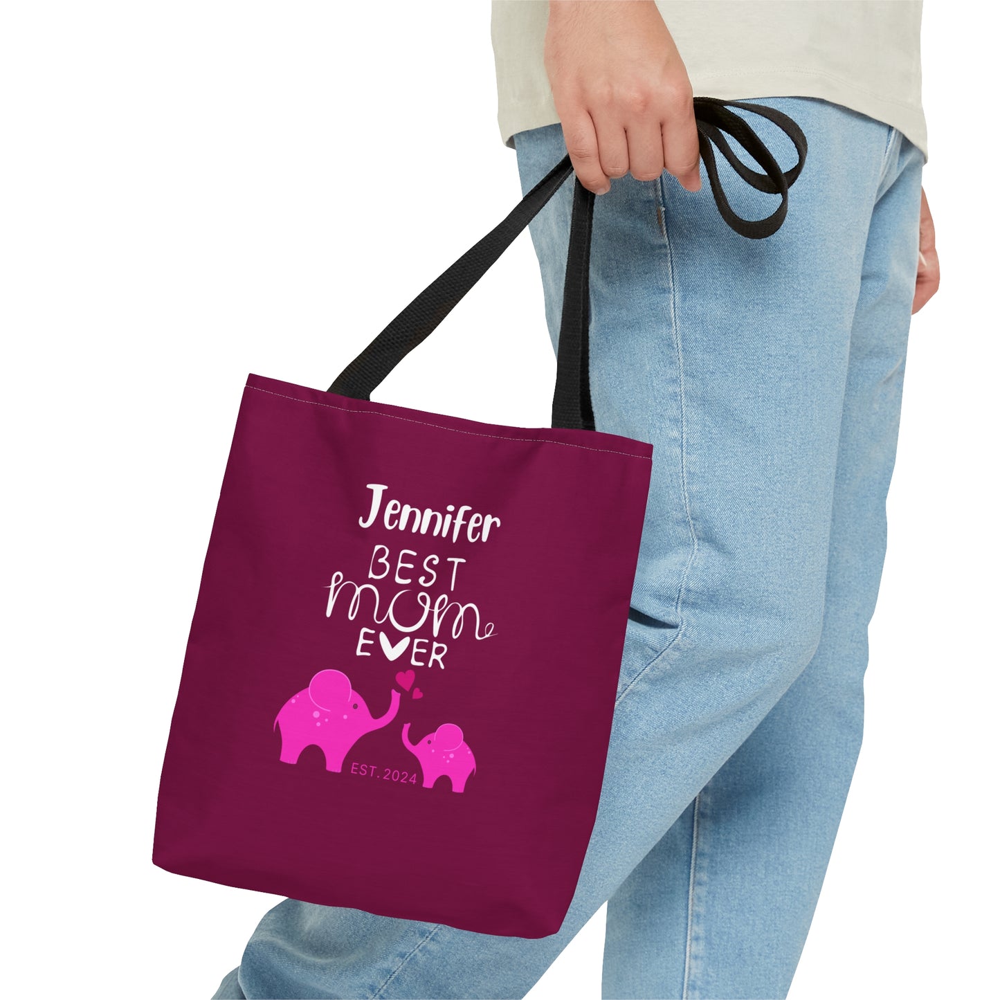 Personalized Best Mom Ever Tote Bag Gift for Mom, Baby Elephants Pink Tote    - HolidayShoppingFinds