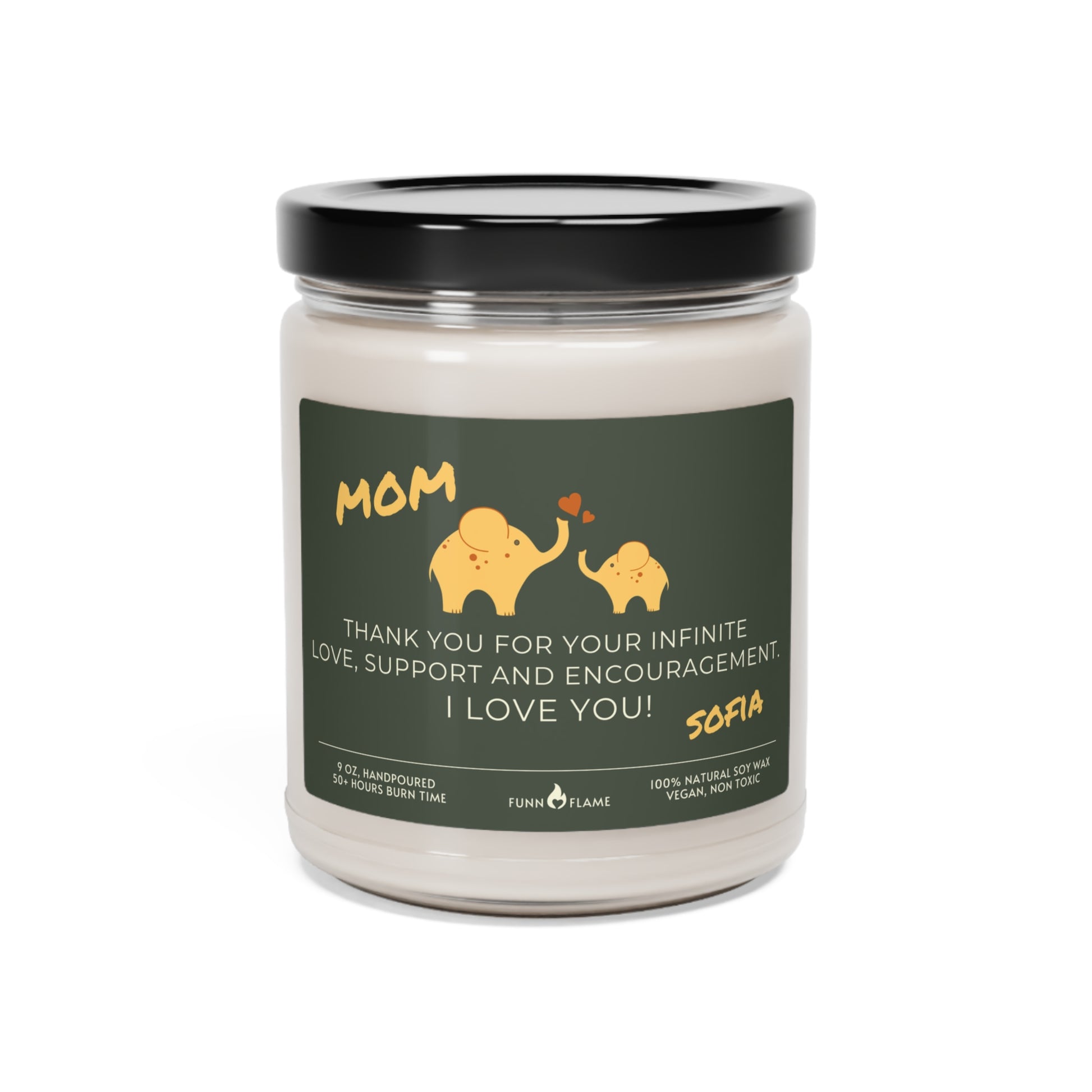 Personalized Mom Candle, Elephant Candle, Custom Gift for Mom (Green), Nursery Candle, New Mom, Birthday Baby Shower Mothers Day Gift 100% Vegan Clean Cotton 9oz  - HolidayShoppingFinds