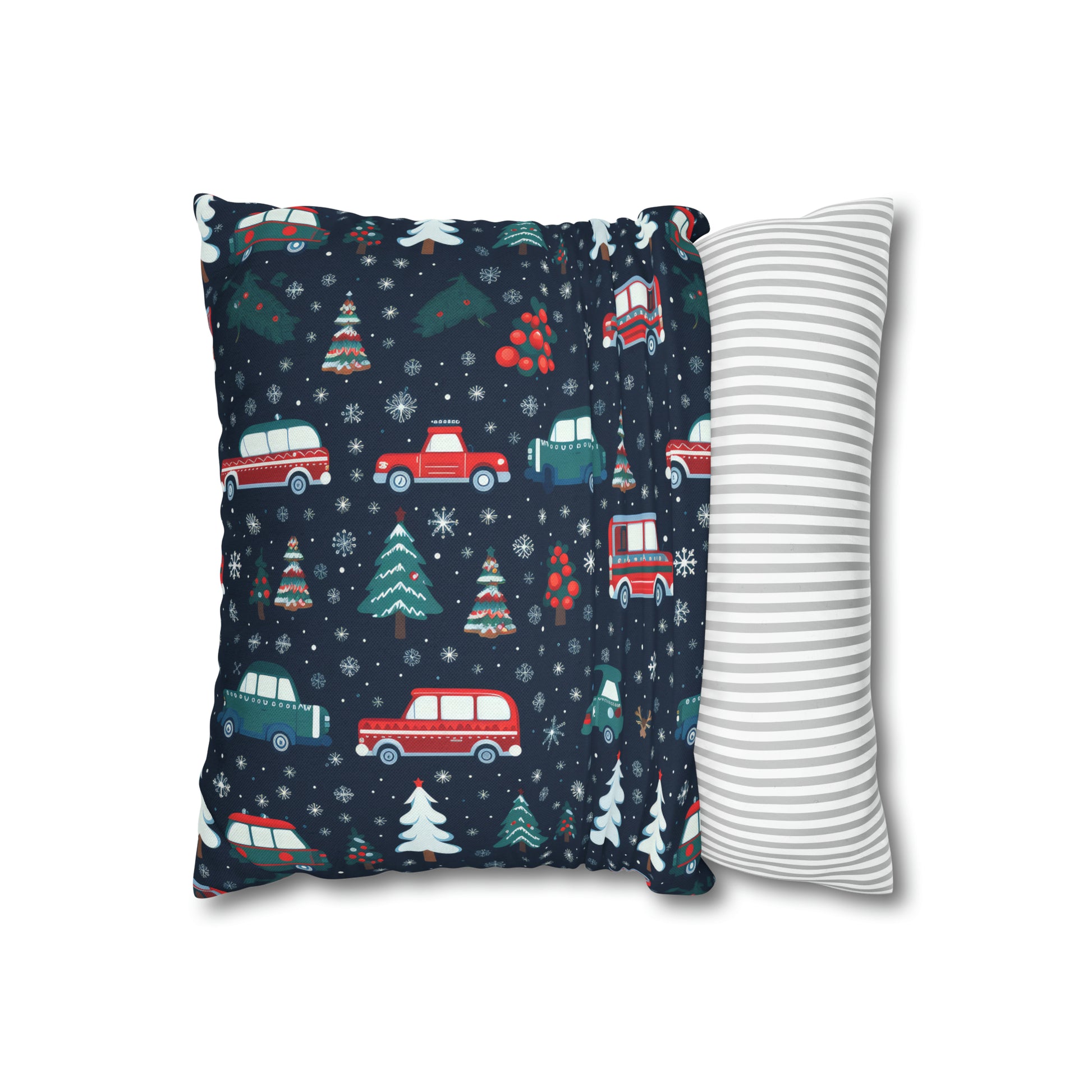 Vanlife Pillow, Camping Holiday Spirit Pillow Case, Cars, Vans & Christmas Trees Décor Blue Pillow Cover, Holiday Gift    - HolidayShoppingFinds