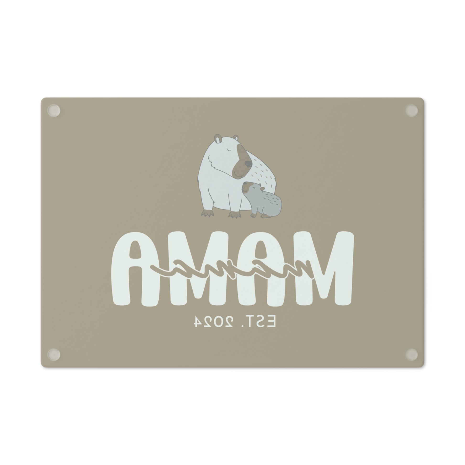 Personalized Mama Capybara Glass Cutting Board Khaki, Gift For Moms    - HolidayShoppingFinds