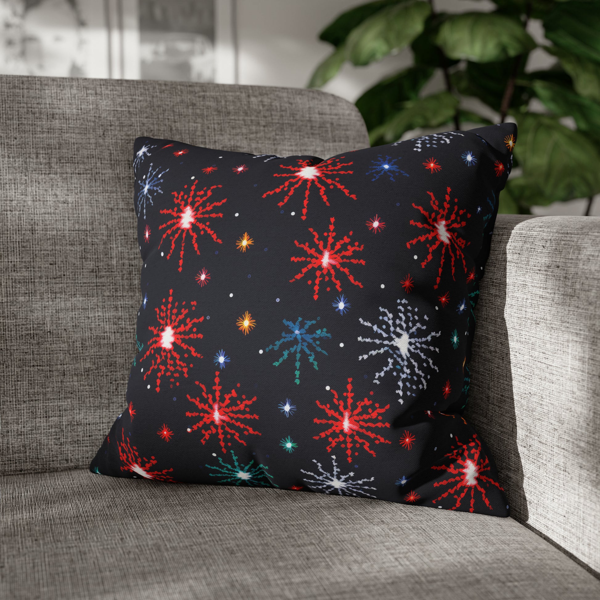 Fireworks Pillowcover, Festive Fireworks Decor Pillow, New Year Fourth of July Celebration Themed Pillow Cover 18" × 18"   - HolidayShoppingFinds