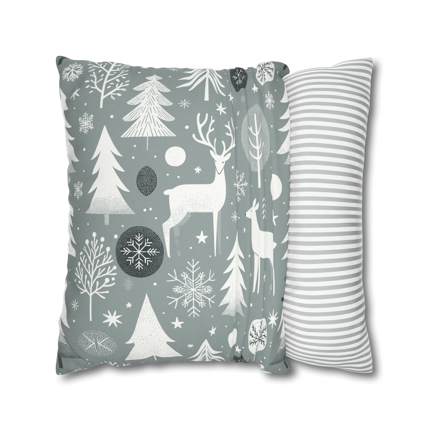 Reindeer Winter Wonderland Pillowcase Gray Holiday Pillow Christmas Gift, Holiday Gift (B)    - HolidayShoppingFinds