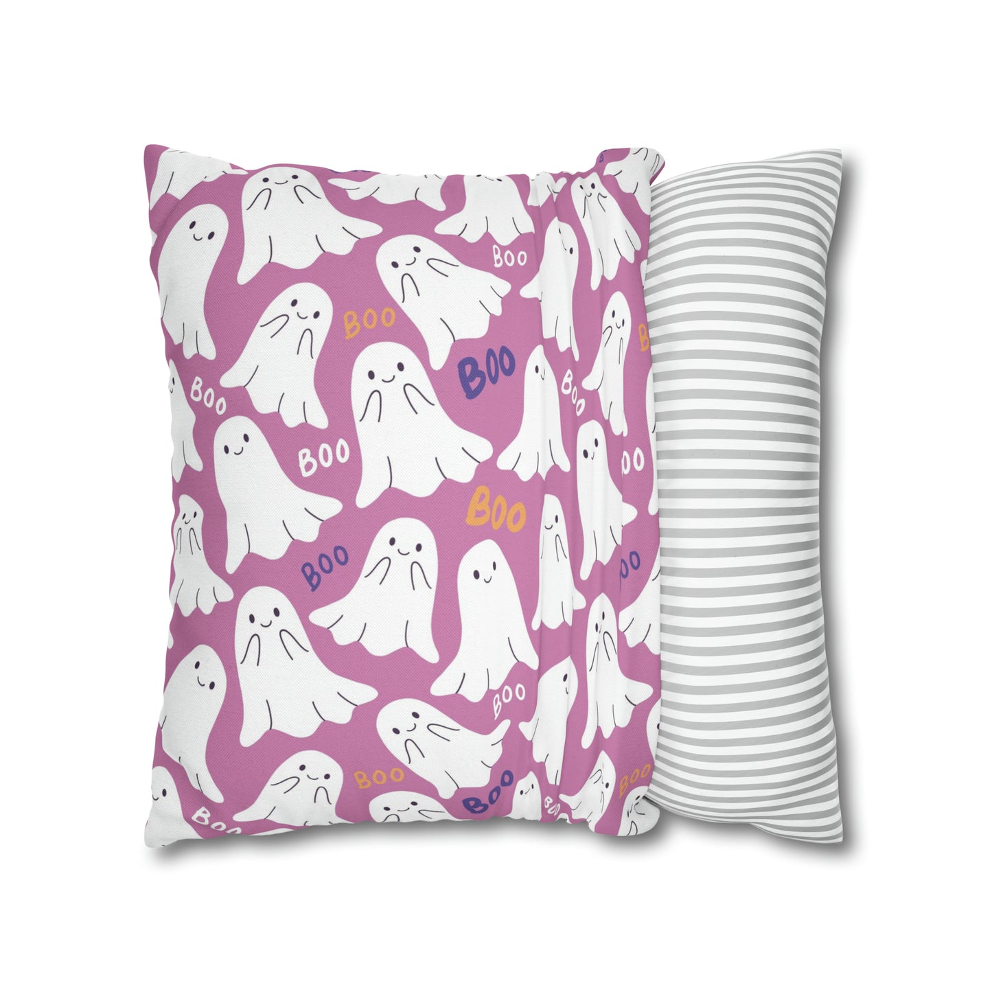 BOO Ghost Decorative Pillowcase Halloween Spooky Ghost Pillow Cover, Pink Square Pillow, 2-Sided Pillow Cover    - HolidayShoppingFinds