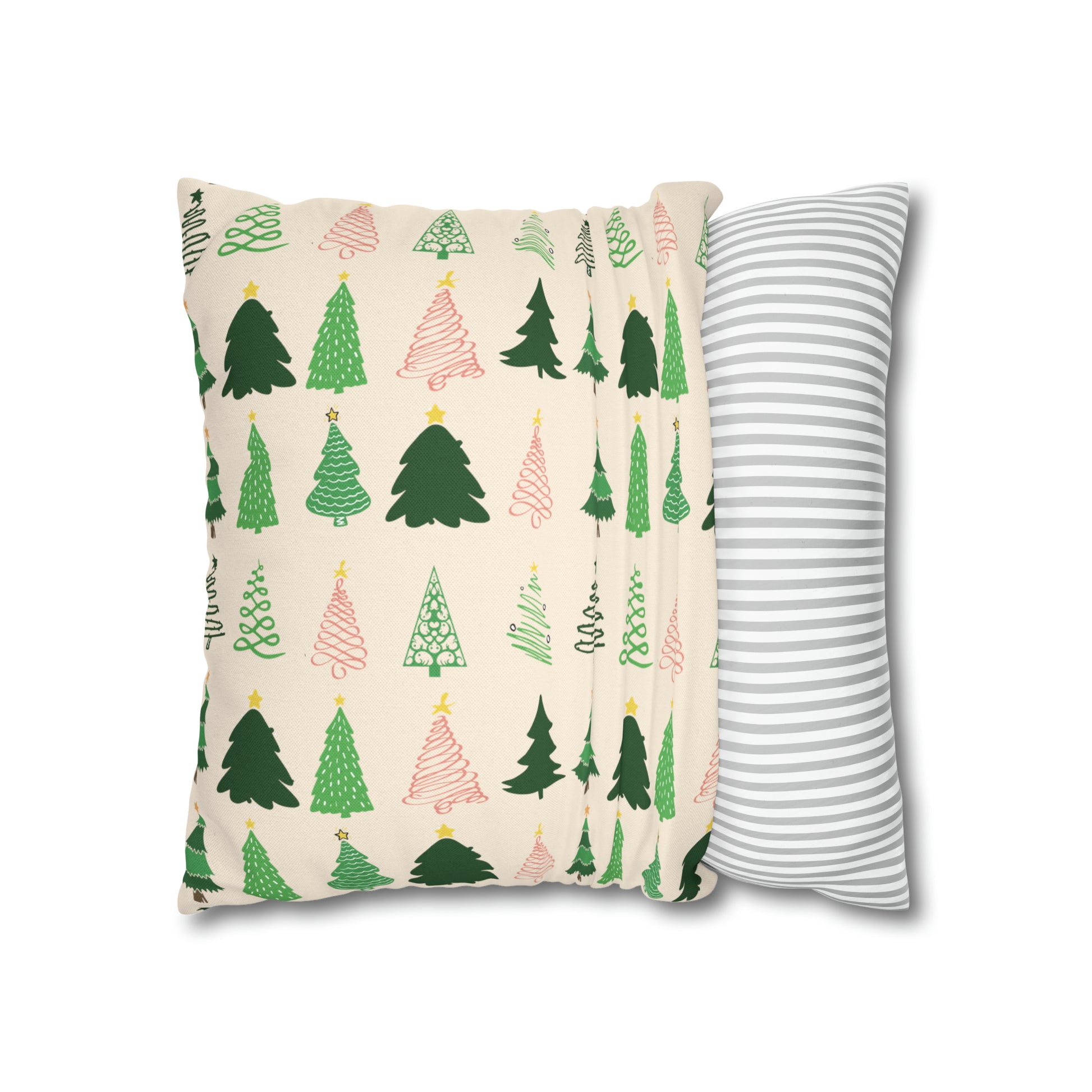 Christmas Trees Square Pillow Case, Creamy Ivory Winter Throw    - HolidayShoppingFinds