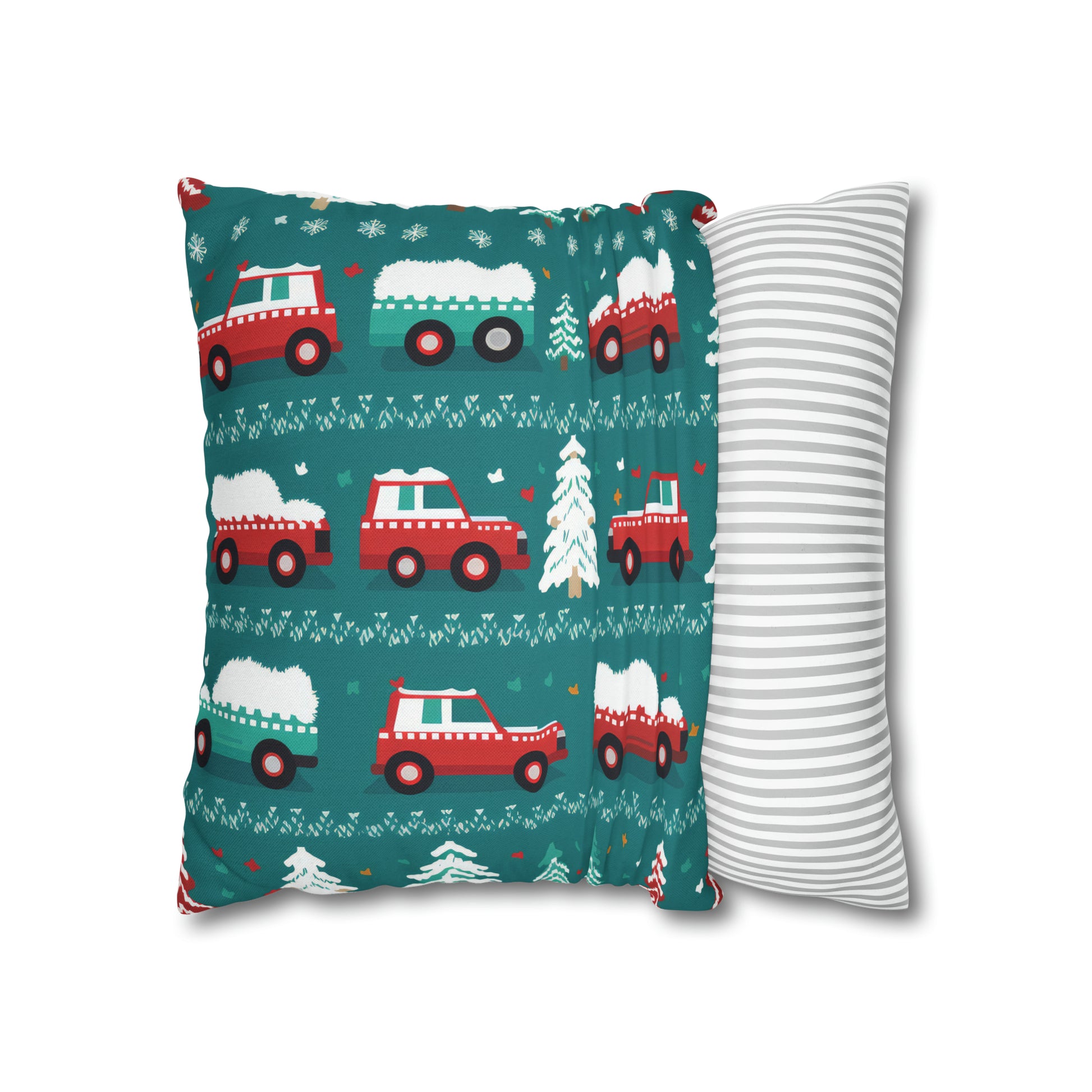 Winter Roadtrip Pillowcase, Snowy Car Teal Pillow Case Cover Vehicle-Themed Cushion Throw    - HolidayShoppingFinds