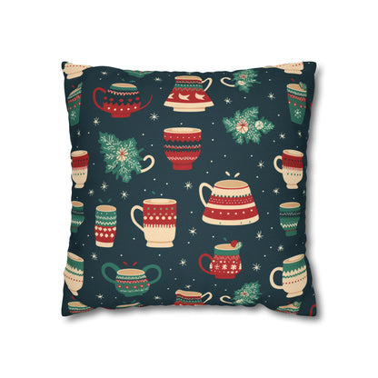 Hot Chocolate Pillowcase, Winter Accent Blue Pillow, Christmast Decoration, Christmas Gift    - HolidayShoppingFinds