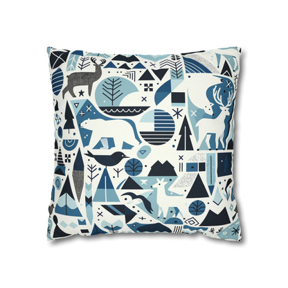 Frozen Forrest Pillowcase, Abstract Blue Pillow Case with Bears, Deers, Winter Pillow Cover    - HolidayShoppingFinds