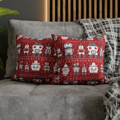 Holiday Robots Red Pillowcase, Gamers Pillow Case Cover, Tech Lovers Cushion Throw, Holiday Gift    - HolidayShoppingFinds