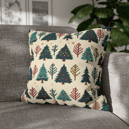 Christmas Trees Pillowcase, Winter Pines Holiday Pillow Case Beige Pillow Cover, Holiday Gift 20" × 20"   - HolidayShoppingFinds