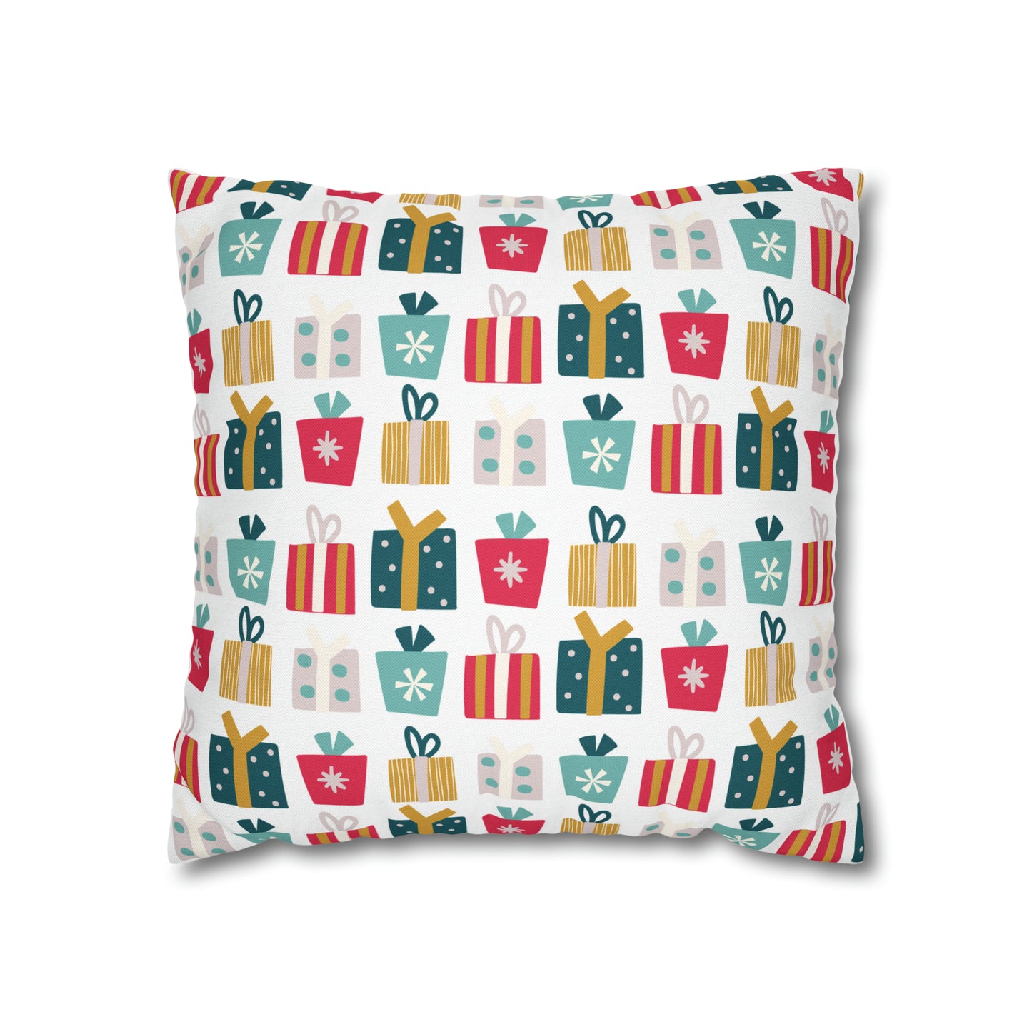 Gift Galore: Colorful Presents on White Square Pillow Case Throw    - HolidayShoppingFinds