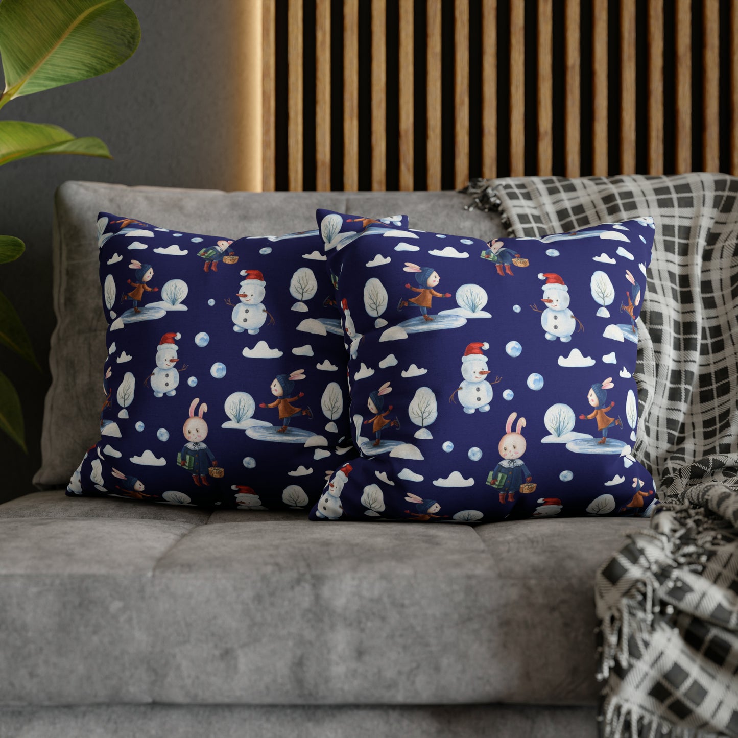 Snowman Pillowcase, Holiday Decor Pillow Cozy Winter Blue Throw Pillow, Holiday Gift    - HolidayShoppingFinds