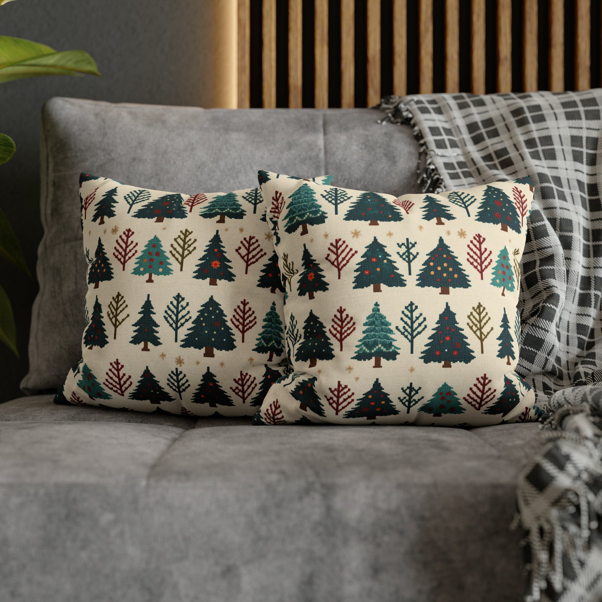 Christmas Trees Pillowcase, Winter Pines Holiday Pillow Case Beige Pillow Cover, Holiday Gift    - HolidayShoppingFinds