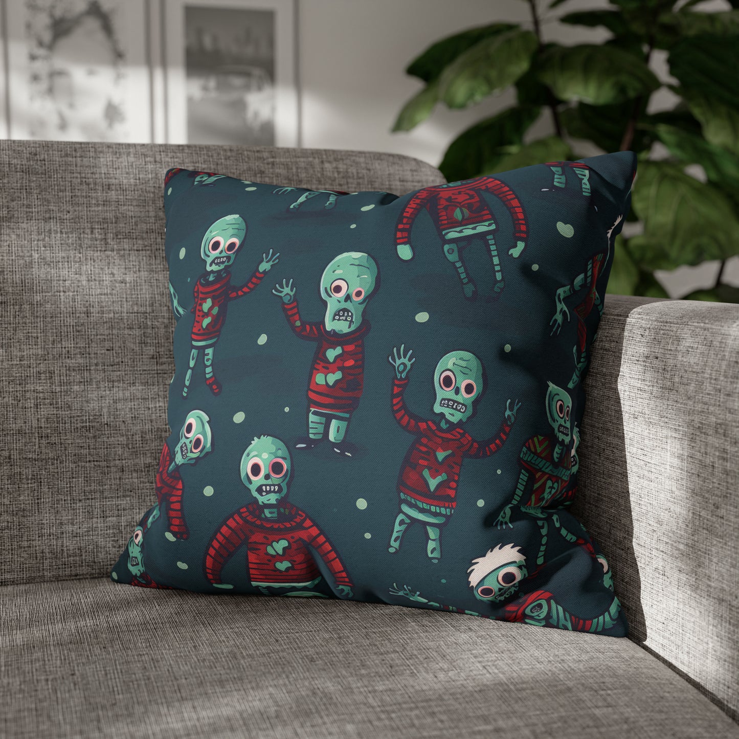 Zombie Decorative Pillowcase, Zombie Home Decor Pillow Cover Teal, Square 2-Sided Pillow 20" × 20"   - HolidayShoppingFinds