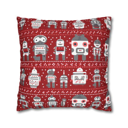 Holiday Robots Red Pillowcase, Gamers Pillow Case Cover, Tech Lovers Cushion Throw, Holiday Gift    - HolidayShoppingFinds