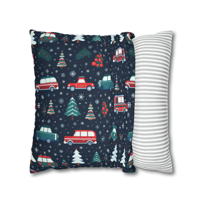 Vanlife Pillow, Camping Holiday Spirit Pillow Case, Cars, Vans & Christmas Trees Décor Blue Pillow Cover, Holiday Gift    - HolidayShoppingFinds