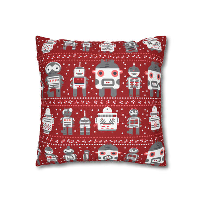 Holiday Robots Red Pillowcase, Gamers Pillow Case Cover, Tech Lovers Cushion Throw, Holiday Gift    - HolidayShoppingFinds