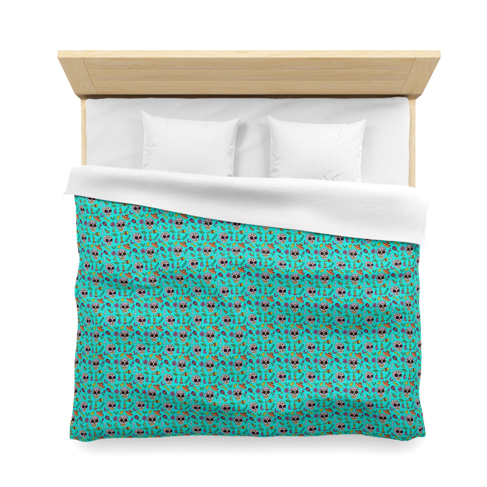 Sugar Skull Duvet Cover, Dia De Los Muertos Turquoise Duvet Twin/TwinXL/Queen/King Duvet King White  - HolidayShoppingFinds