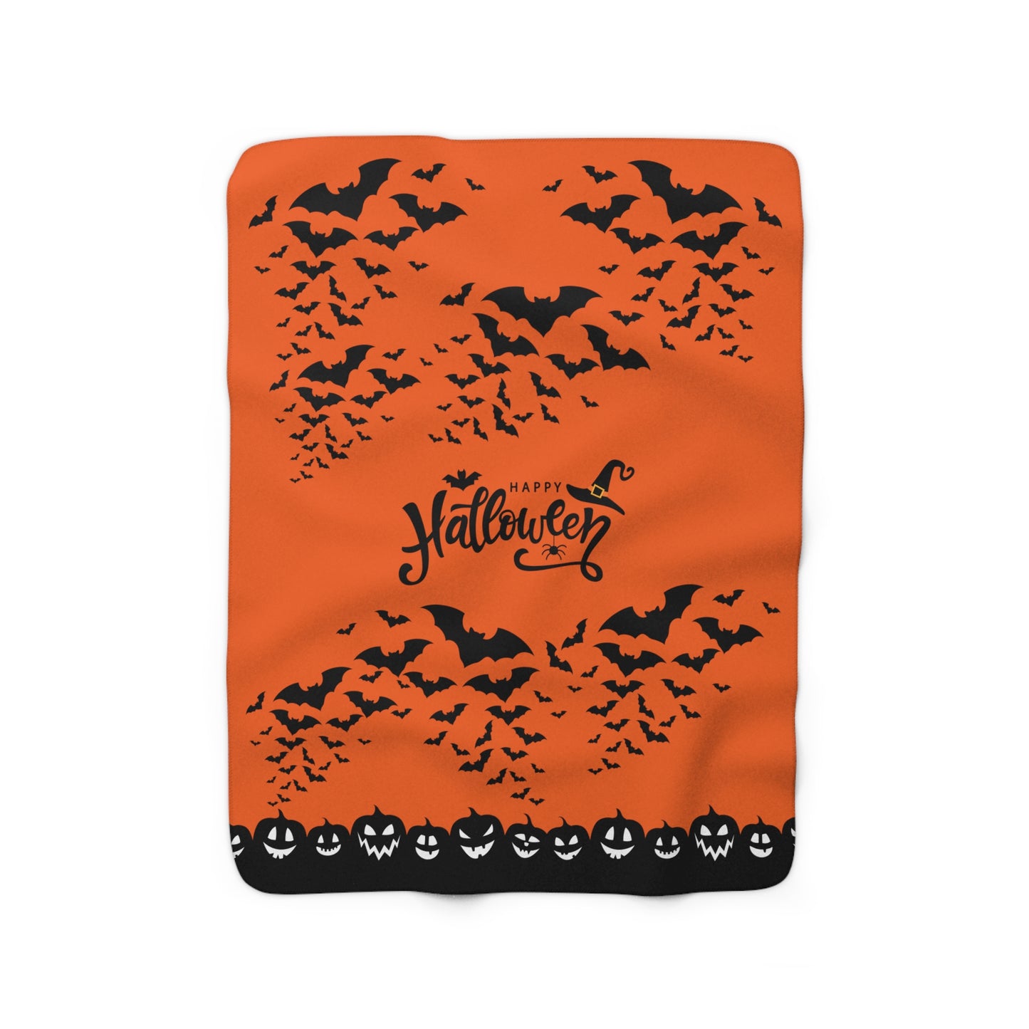 Happy Halloween Sherpa Fleece Blanket, Bats & Pumpkins Orange Throw    - HolidayShoppingFinds