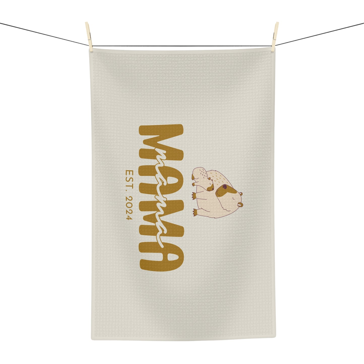 Personalized Mama Capybara KitchenTowel Beige, Gift For Mom    - HolidayShoppingFinds