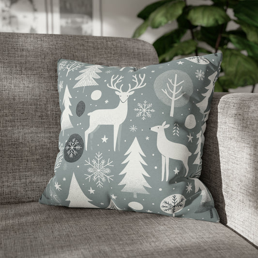 Reindeer Winter Wonderland Pillowcase Gray Holiday Pillow Christmas Gift, Holiday Gift (B) 18" × 18"   - HolidayShoppingFinds