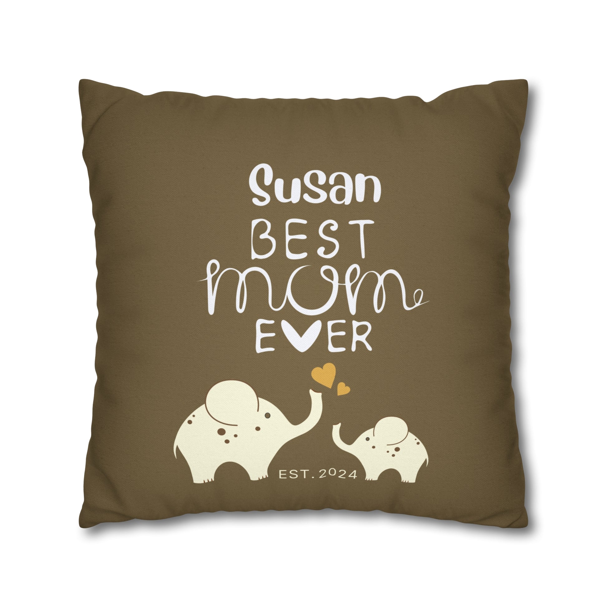 Personalized Best Mom Ever Gift Pillowcase, Gift for Mom, Elephants Khaki Pillow Cover    - HolidayShoppingFinds