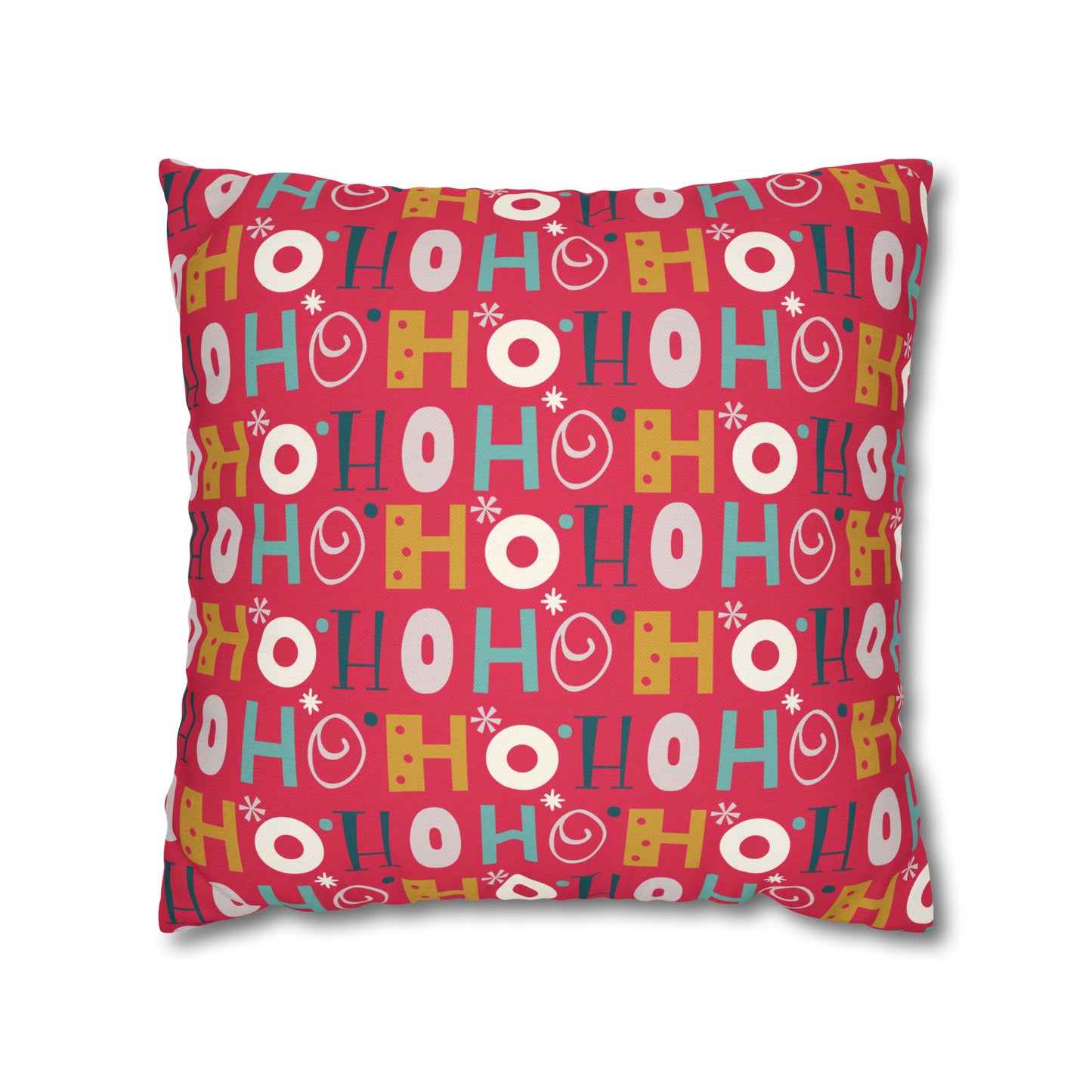 Ho Ho Holiday Patterned Red Square Pillow Case, Christmas Pillow Throw, Holiday Gift    - HolidayShoppingFinds