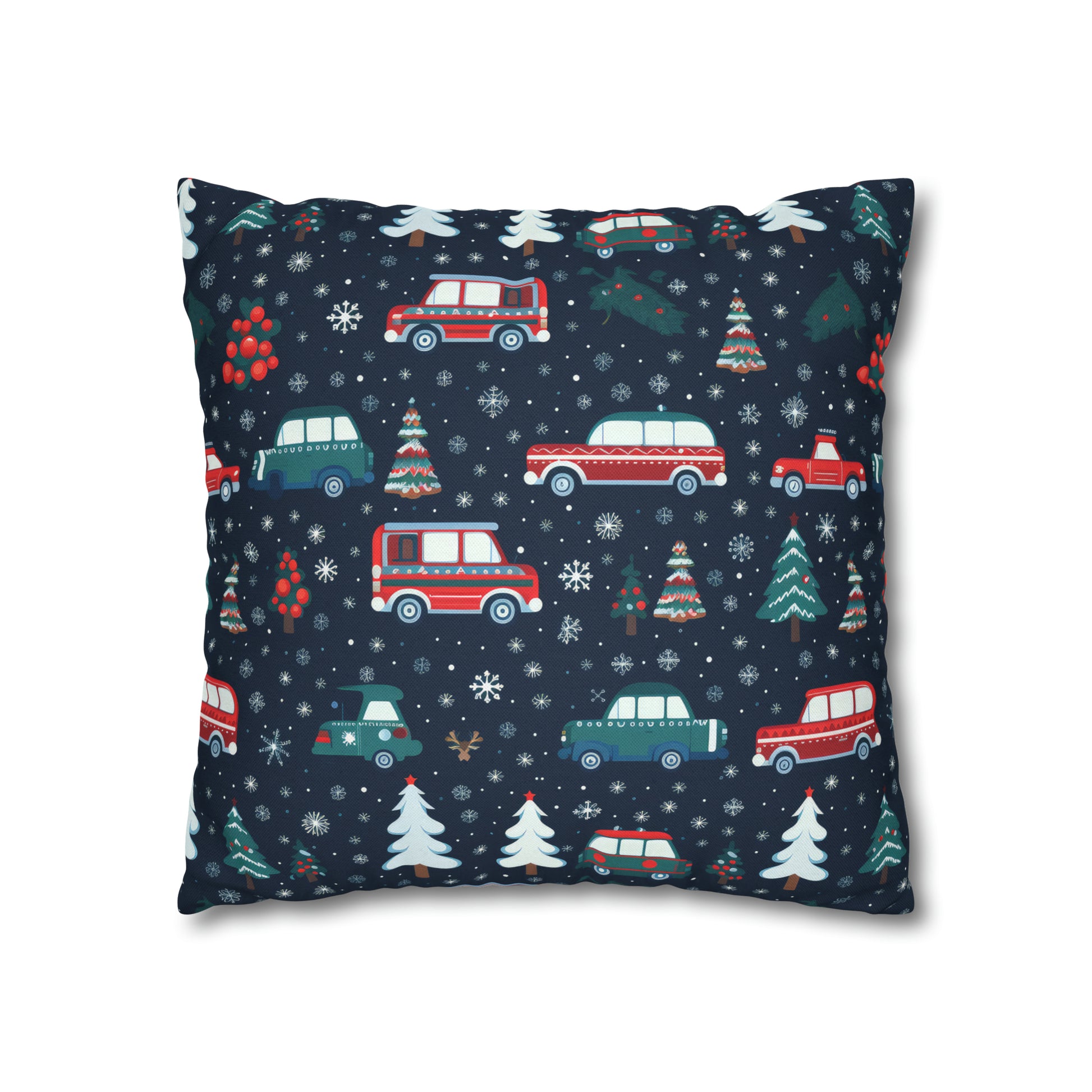 Vanlife Pillow, Camping Holiday Spirit Pillow Case, Cars, Vans & Christmas Trees Décor Blue Pillow Cover, Holiday Gift    - HolidayShoppingFinds