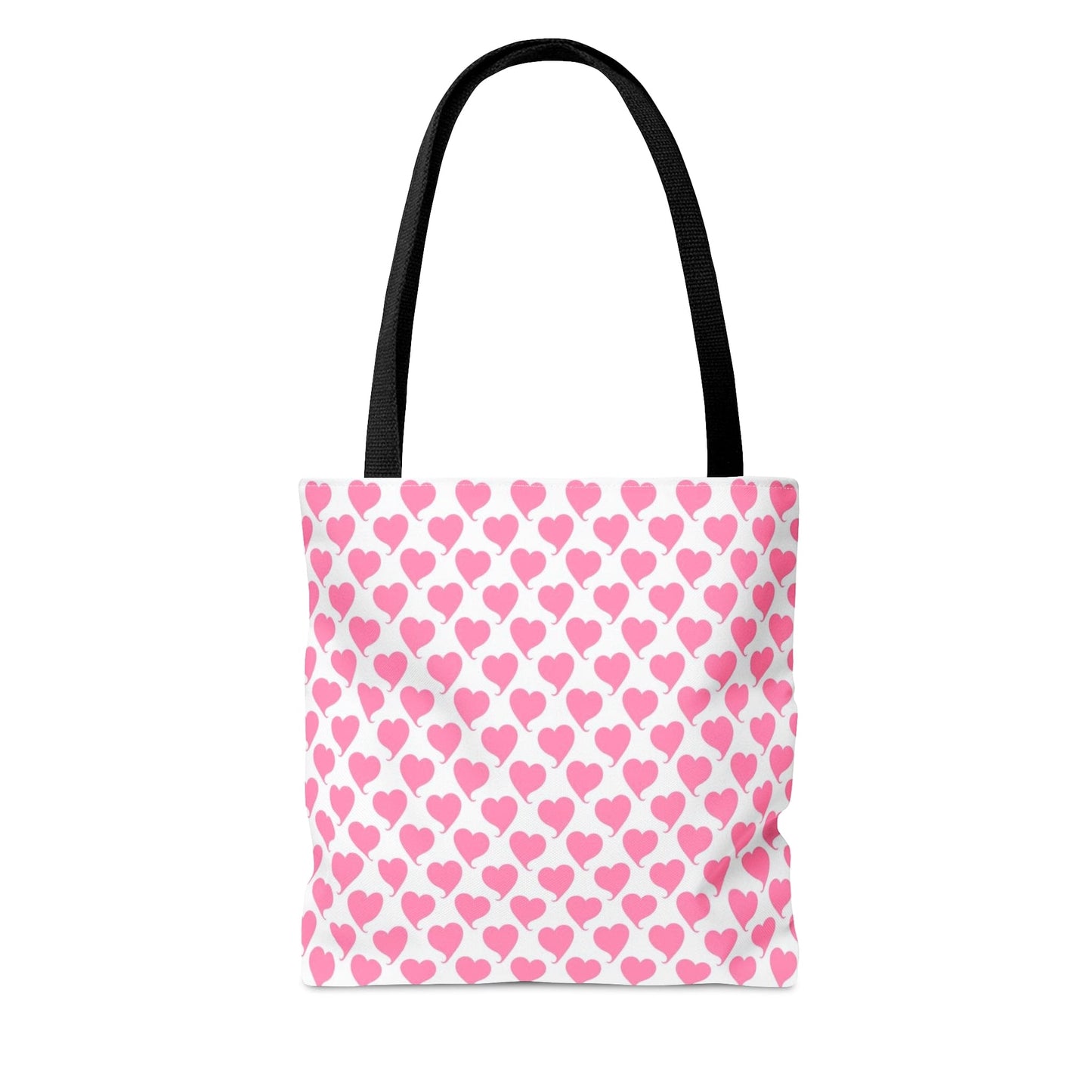 Lovely in Pink Hearts Pattern White Tote with Black Handles Bag - Valentine's Gift    - HolidayShoppingFinds